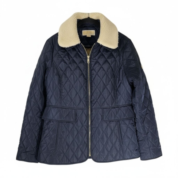 MICHAEL Michael Kors Jackets & Blazers - MICHAEL Michael Kors Navy Quilted Puffer with Cream Collar